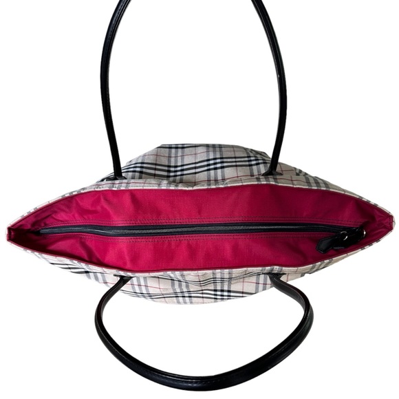 Burberry Nova check NEW travel tote zipper top black leather trim Large H103 - Picture 4 of 7